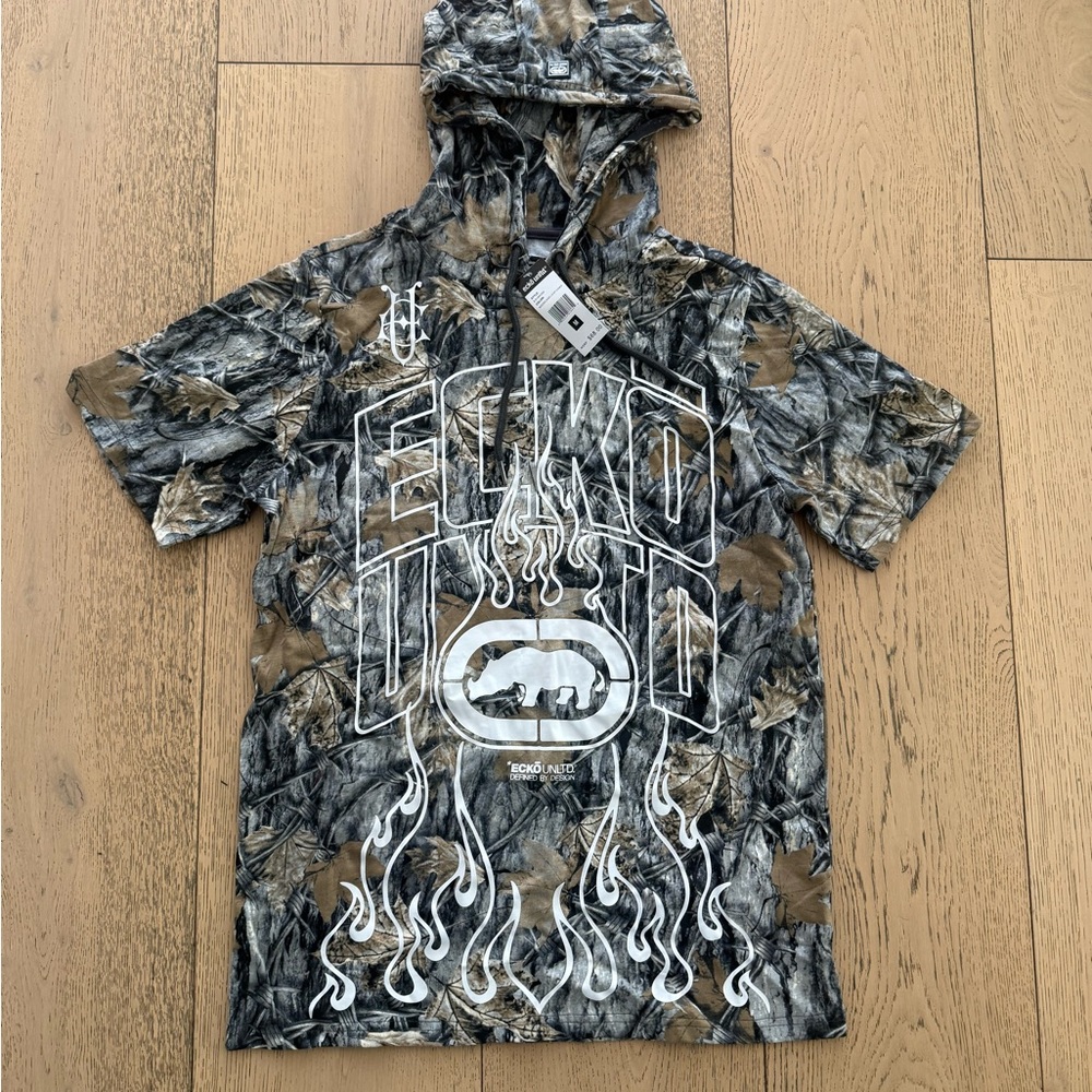 Ecko Unlimited Men’s Gray and Brown Camouflage T shirt Hoodie
